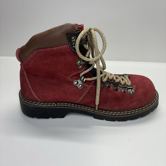VTG Westway Red Suede Hiking Boots Mountaineer Style Womens 7 Gorpcore Cabincore - Picture 3 of 10